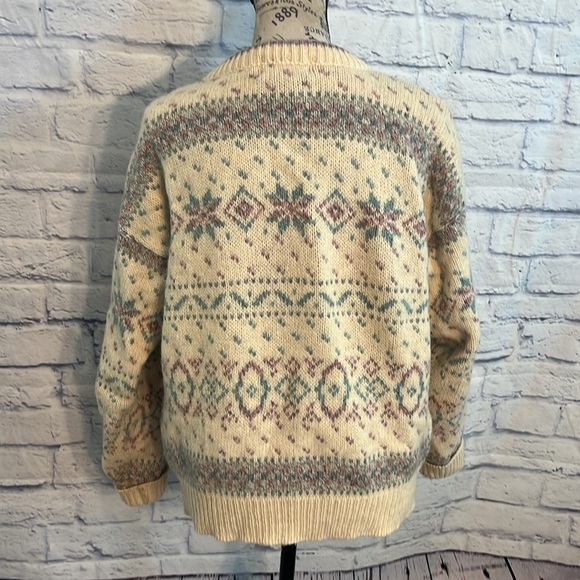 Vintage Eddie Bauer Sweater Wool Blend Fair Isle Size Medium Pastel - Picture 5 of 7